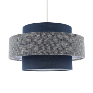 Modern Navy Blue Herringbone Linen Triple Tier Design Pendant Shade