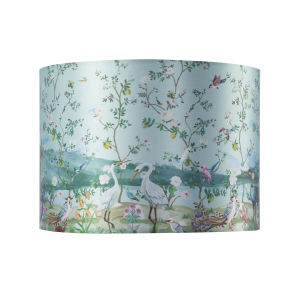 Mountains and Forests Lamp Shade with Floral and Bird Illustrations