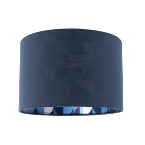 Designer Midnight Blue Linen Lamp Shade with Geometric Pattern Lining