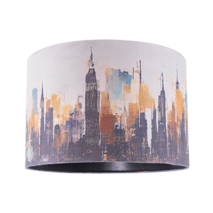 Grunge Style City Scape Cotton Fabric Lamp Shade in Black and Orange