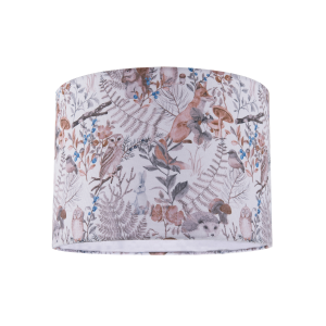 Autumnal Linen Lamp Shade with Woodland Creatures Owls Birds Badgers