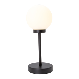 Modern Opal White Glass Globe Table Lamp with Tall Matte Black Stem