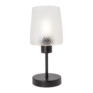 Modern Clear Dimpled Glass Table Lamp with Matte Black Stem and Base