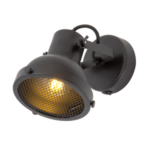 Vintage and Industrial Matte Black Spot Wall Light Fitting with Grill