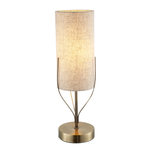Sleek Antique Brass Metal Table Lamp with Cylindrical Linen Shade
