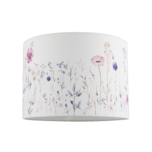 Pink and Lilac Floral Round Lamp Shade with White Cotton Inner Lining