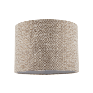 Unique Aztec Designed Drum Lamp Shade in Dark Taupe and White Linen