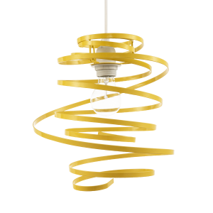 Designer Yellow Gloss Metal Double Ribbon Spiral Swirl Pendant Shade