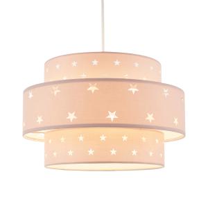 Triple Tier Pink Cotton Fabric Kids Pendant Shade with Stars Decor