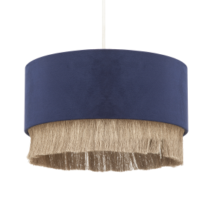 Modern Midnight Blue Velvet Pendant Light Shade with Gold Tassels