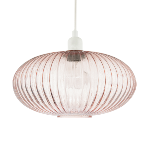 Modern Designer Soft Pink Line Ribbed Glass Oval Pendant Lamp Shade