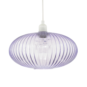 Modern Designer Soft Lilac Line Ribbed Glass Oval Pendant Lamp Shade