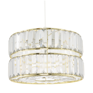 Chic Double Tier Gold Pendant Light Shade with Rows of Acrylic Prisms