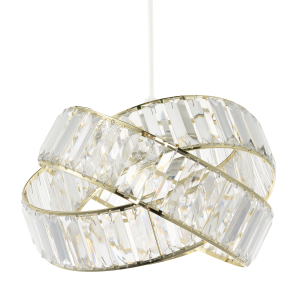 Modern Three Ring Gold Pendant Shade with Transparent Acrylic Prisms