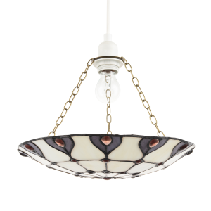 Purple and Amber Stained Glass Tiffany Pendant Shade with Red Beads
