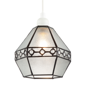 Industrial Style Pendant Light Shade with Frosted Glass and Clear Gems