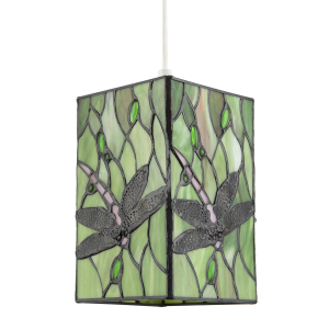 Green Stained Glass Dragonfly Rectangular Tiffany Pendant Light Shade