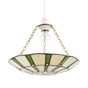 Forest Green and Pink Floral Tiffany Stained Glass Pendant Lamp Shade