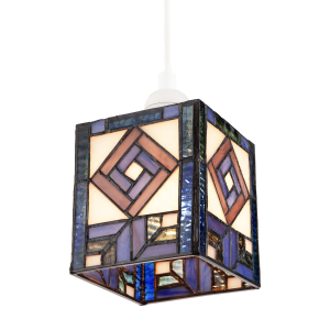 Classic Art Deco Tiffany Square Box Pendant Shade in Blue and Purple