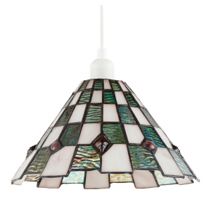 Emerald Green and Opal White Tiffany Pendant Shade with Ruby Red Beads