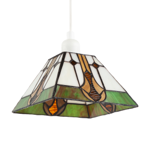 Designer Art Deco Tiffany Glass Pendant Light Shade in Green and Amber
