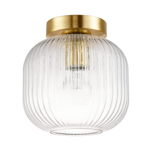 Contemporary Satin Gold Ceiling Light with Clear Ribbed Glass Shade