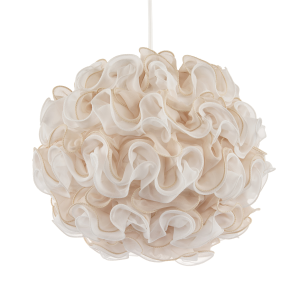Modern White and Taupe Ribbon Velvet Fabric Round Pendant Light Shade