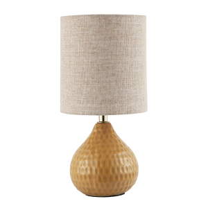 Mustard Ceramic Gloss Table Lamp with Natural Oatmeal Linen Shade