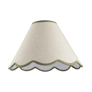 Scallop Edge Natural Textured Linen Coolie Lamp Shade with Olive Trims