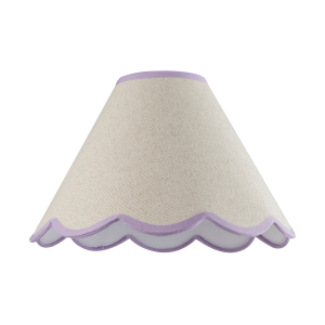 Scallop Edge Natural Textured Linen Coolie Lamp Shade with Lilac Trims