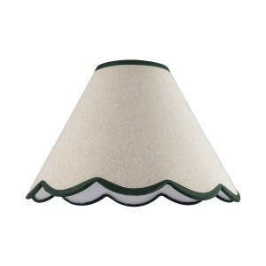 Scallop Edge Natural Textured Linen Coolie Lamp Shade with Green Trims