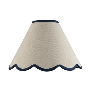 Scallop Edge Natural Textured Linen Coolie Lamp Shade with Navy Trims