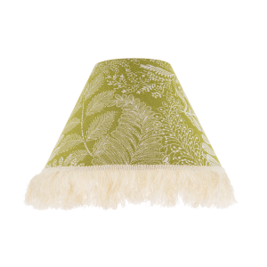 Olive Green Jacquard Linen Floral Coolie Lamp Shade with White Tassels