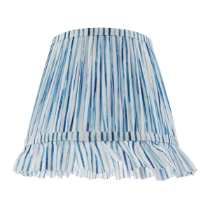 Vintage Blue and White Faux Silk Plated Lamp Shade with Bottom Fringe