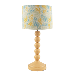 Chic Yellow Table Lamp with Graphic Style Multi Colour Fabric Shade