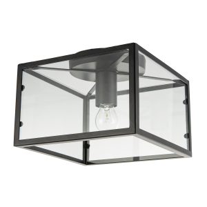 Industrial Square Box Matte Black Ceiling Light with Clear Glass Sides