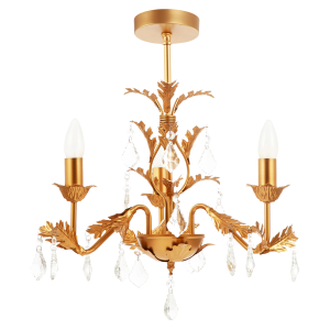 French Inspired Satin Gold Chandelier Style Light with Crystal Drops