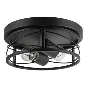 Industrial Vintage Black Round Flush Ceiling Light with Wire Design