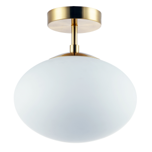 Designer Oval White Glass Globe Bathroom Ceiling Lamp in Antique Brass