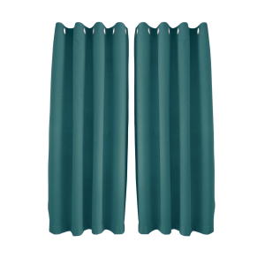 Teal Linen Fabric Blackout Eyelet Curtains - 46x54 Inch Drop - 2 Panel