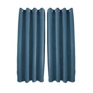 Sea Blue Linen Blackout Eyelet Curtains - 46x54 Inch Drop - 2 Panel