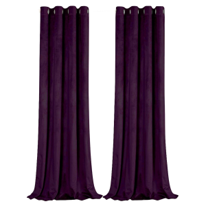 Plum Purple Velvet Blackout Eyelet Curtains - 46x63 Inch Drop - Pair