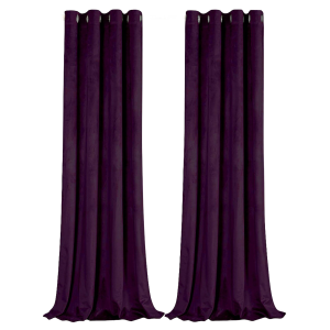 Purple Velvet Blackout Eyelet Curtains - 46x63 Inch Drop - 2 Panel