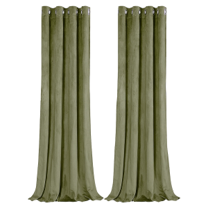 Olive Green Velvet Blackout Eyelet Curtains - 46x63 Inch Drop - Pair