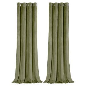 Olive Velvet Blackout Eyelet Curtains - 46x63 Inch Drop - 2 Panel