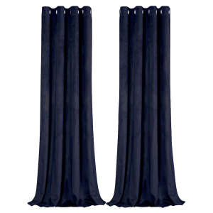 Midnight Blue Velvet Blackout Eyelet Curtains - 46x63 Inch Drop - Pair