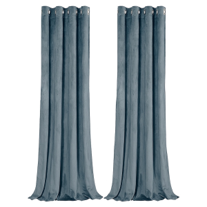 Dusty Blue Velvet Blackout Eyelet Curtains - 46x54 Inch Drop - 2 Panel