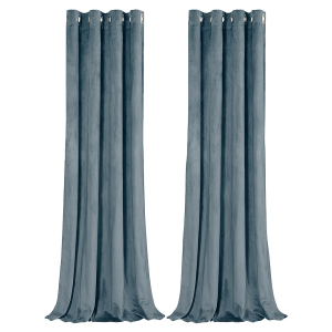 Dusty Blue Velvet Blackout Eyelet Curtains - 46x63 Inch Drop - 2 Panel