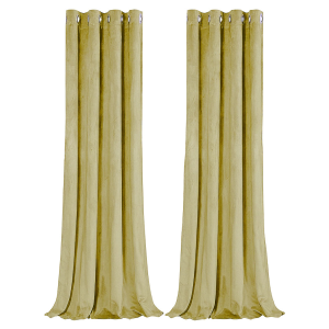 Dusty Yellow Velvet Blackout Eyelet Curtains - 46x54 Inch Drop - Pair