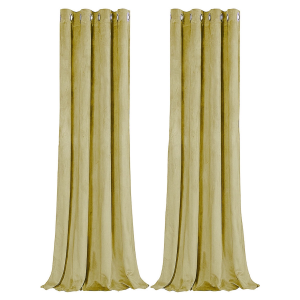 Dusty Yellow Velvet Blackout Eyelet Curtains - 46x63 Inch Drop - Pair